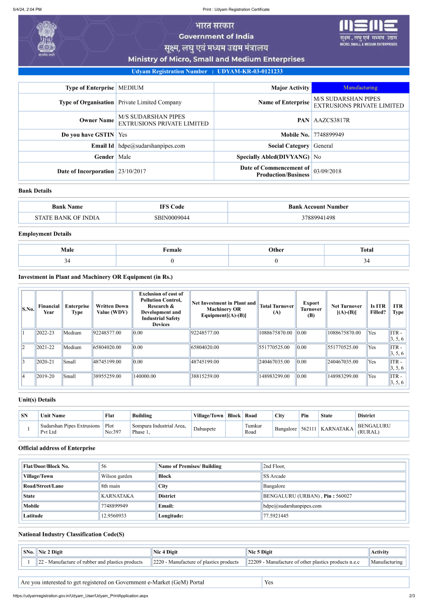 SPEPL Udyam Registration Certificate