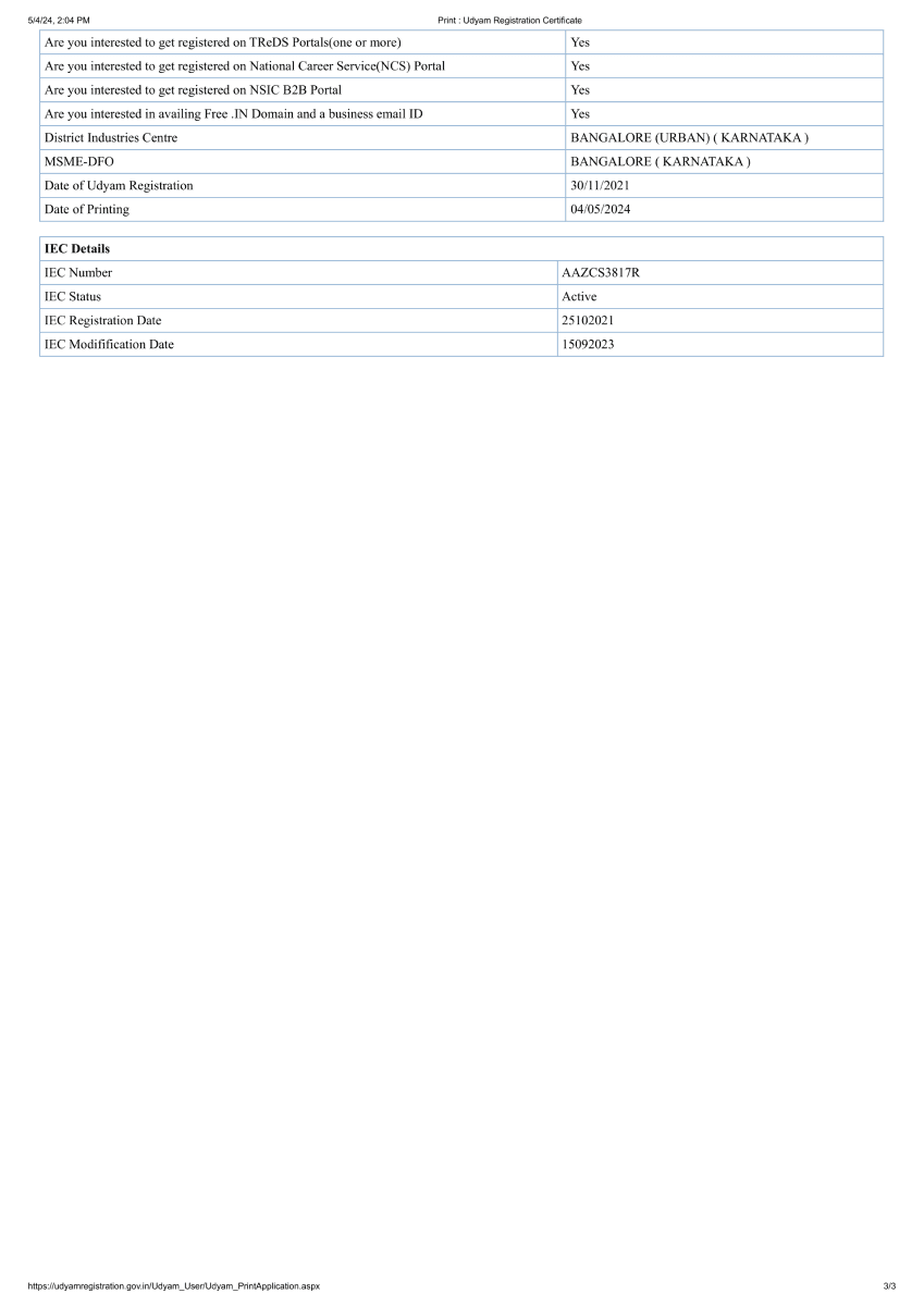 SPEPL Udyam Registration Certificate