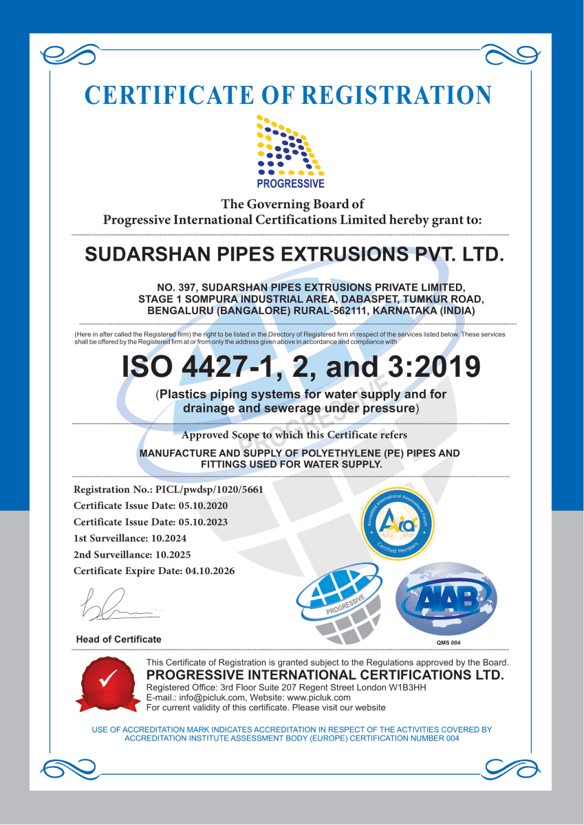 SUDARSHAN PIPES EXTRUSIONS PVd LTD. ISO 4427 2 2019